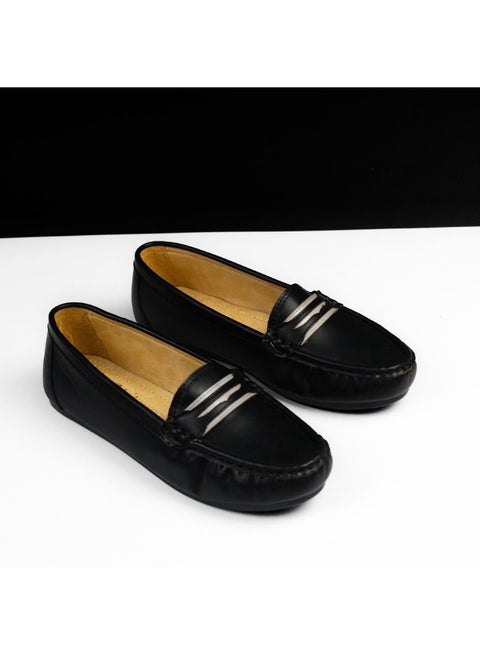 شوز نسائي فلات جلد  – أنيق ومريح للاستخدام اليومي -اسود